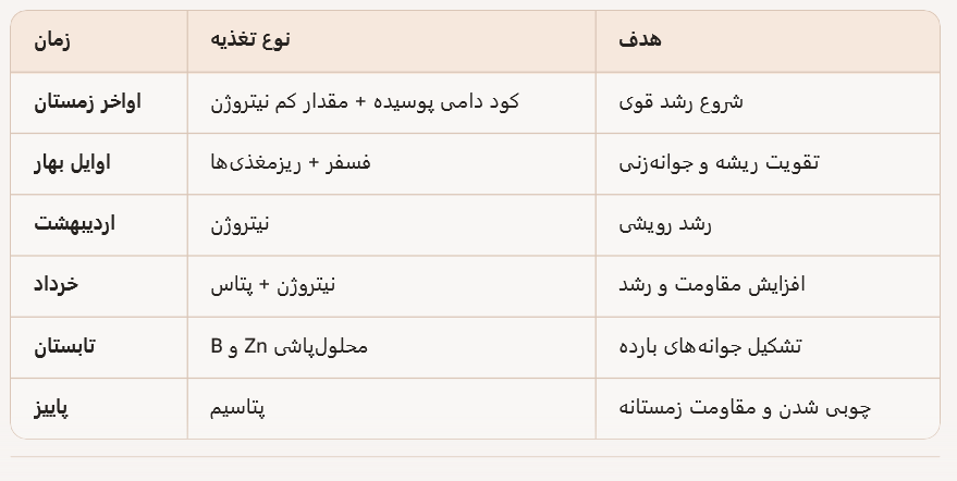 برنامه تغذیه‌ای پیشنهادی برای نهال گردو
